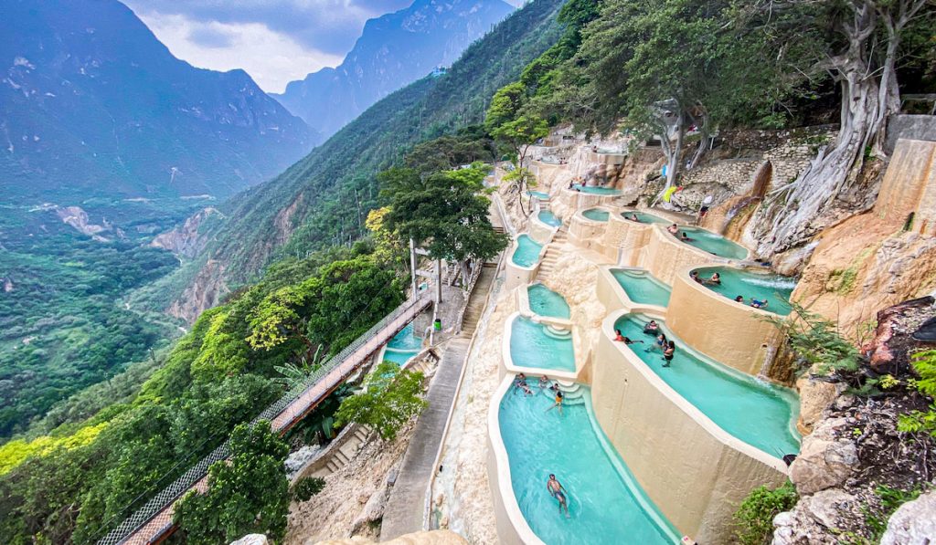 The natural hot spring pools of Tolantongo in Hidalgo Mexico mountains valley grutas
